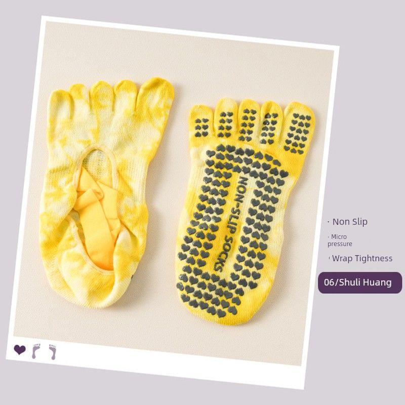 

Yoga Socks Non Slip Professional Women s Toe Socks Summer Thin Indoor Fitness Room Socks Adult Pilates Socks Colored Glaze Yellow