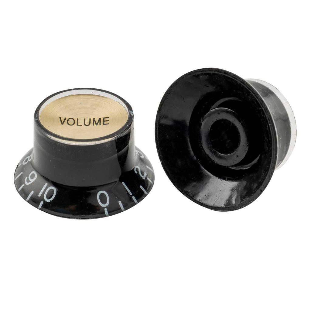 Musiclily Pro Reflector Metric Set for Electric Top of Knobs, 2mm, Volume/Two-Tone LP/SG Guitars, Black/Gold (Set 4)