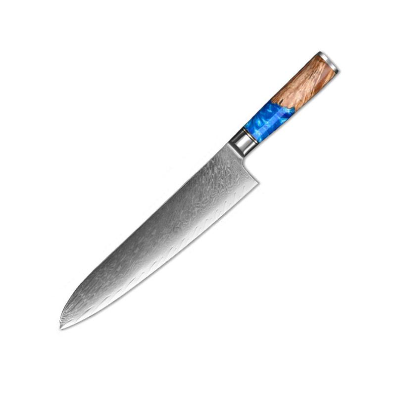 FINDKING Luxury Blue Resin Sapele Wood Handle 9.5 Inch Gyuto Knife 67 Layers Damascus Steel Japanese Kitchen Chef Knife
