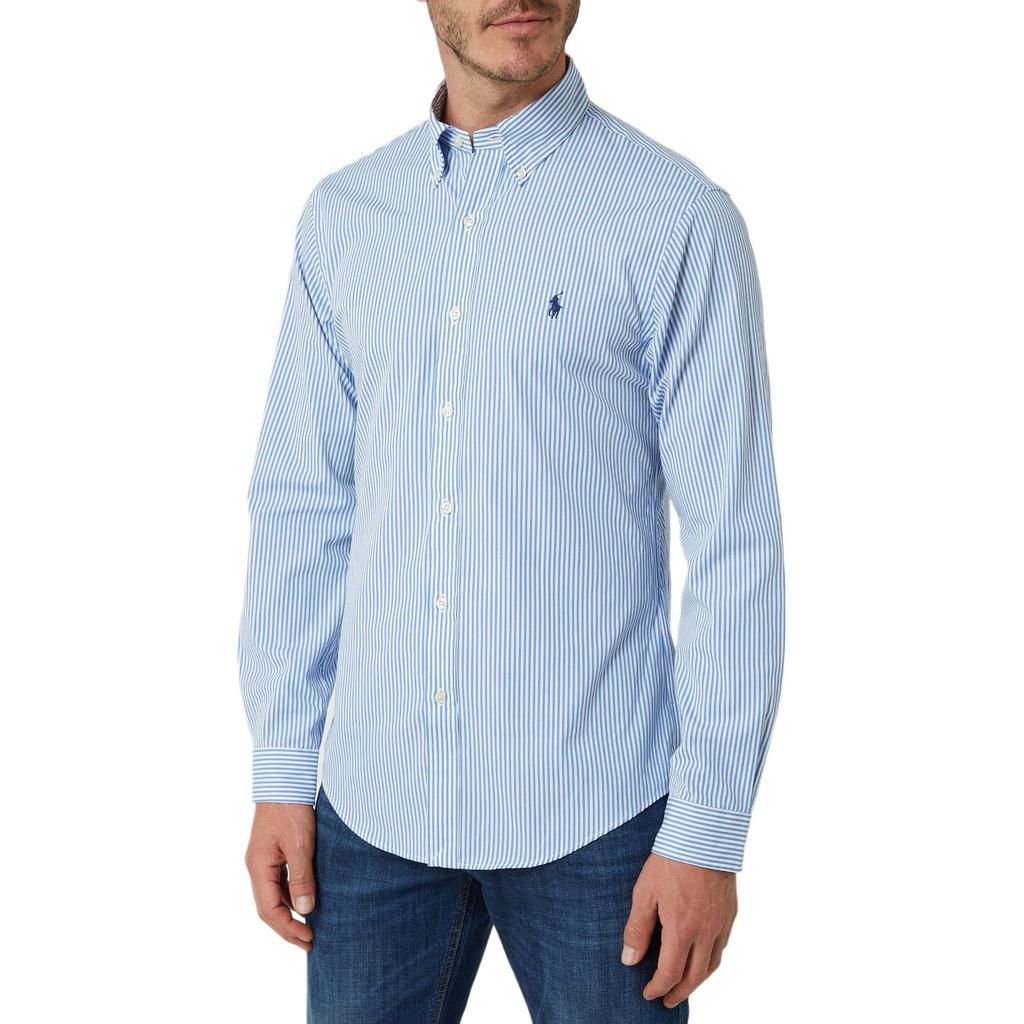 Polo Ralph Lauren Gestreiftes Poplin Langarmhemd mit gesticktem Pony-Logo Herrenhemden Blau 710791845-003