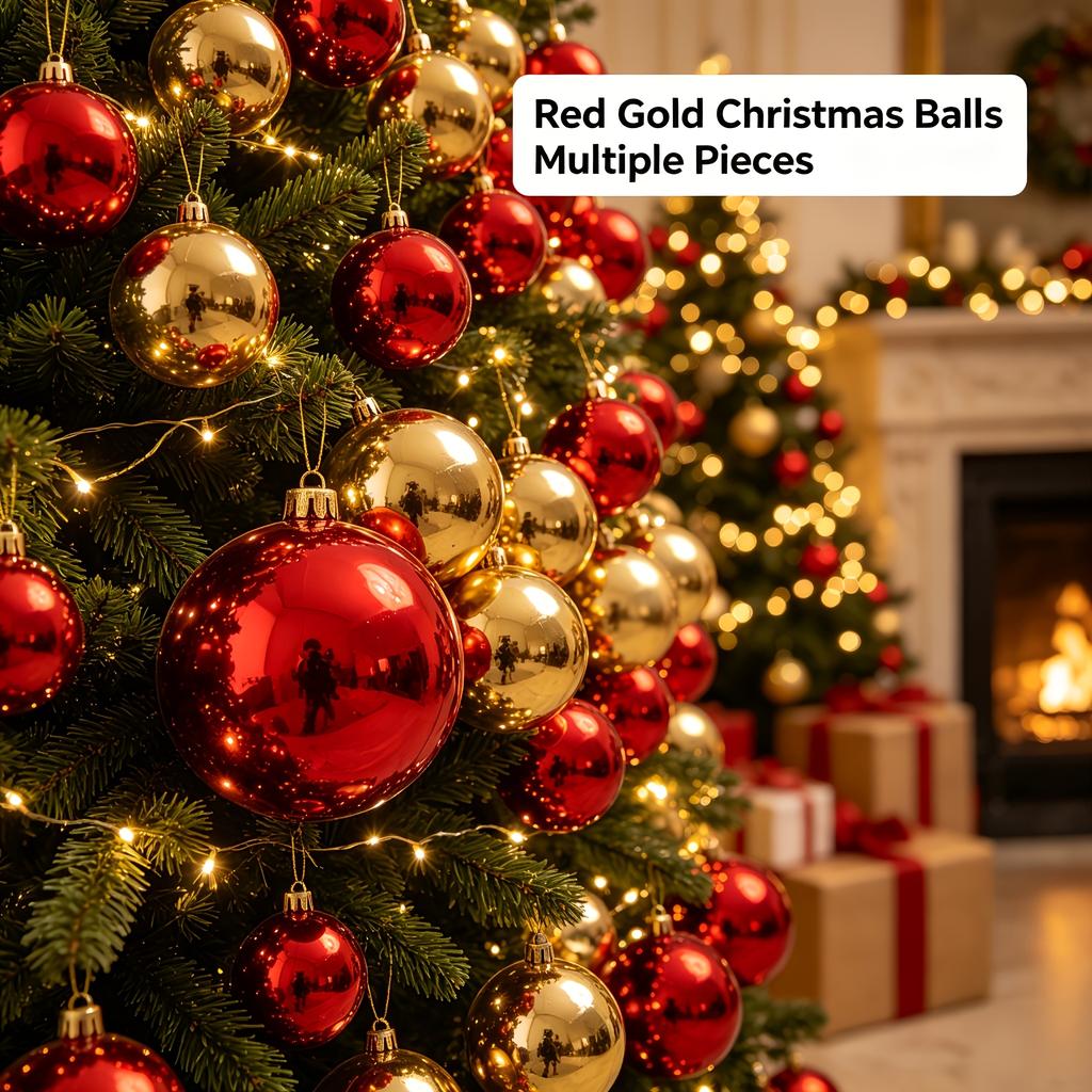 43 Pcs Red Gold Mixed Smooth Christmas Ornament Balls with Gold Hanging Strings for Trees Wreaths Windows and Party Decor
