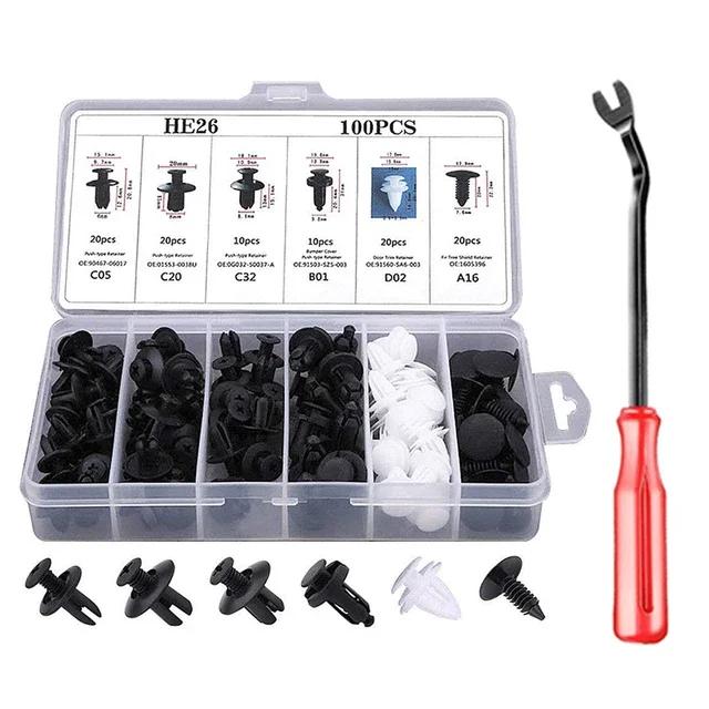 100Auto Fastener Clip Kit Fender Rivet Clips 5 Tool Car Body Push Retainer Pin Rivet Bumper Door Trim Panel Retainer Clips