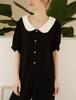 Euyqs Rayon Satin Pajama Short Sleeve Top and Pants Women's Set, (JP, Alphabet, M, Black)