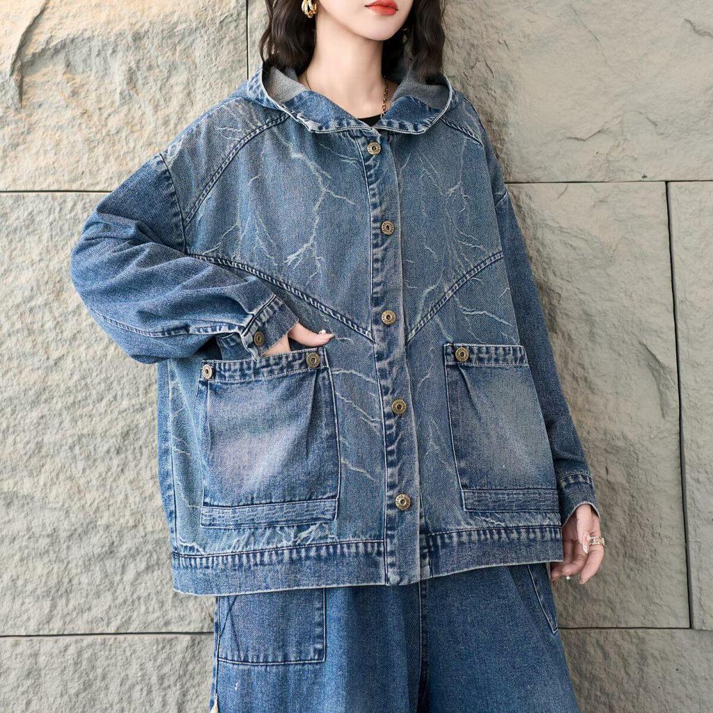 Spring 2026 Women's Denim Hooded Cardigan: Versatile, Casual, Plus Size