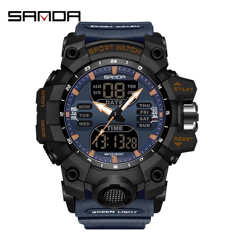SANDA Women's Trendy LED Dual Display Waterproof Watch with Hourly Chime