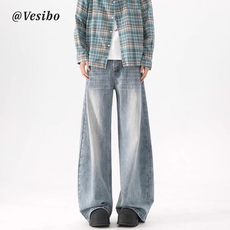VESIBO Herren Jeans mit weitem Bein, gewaschen blau