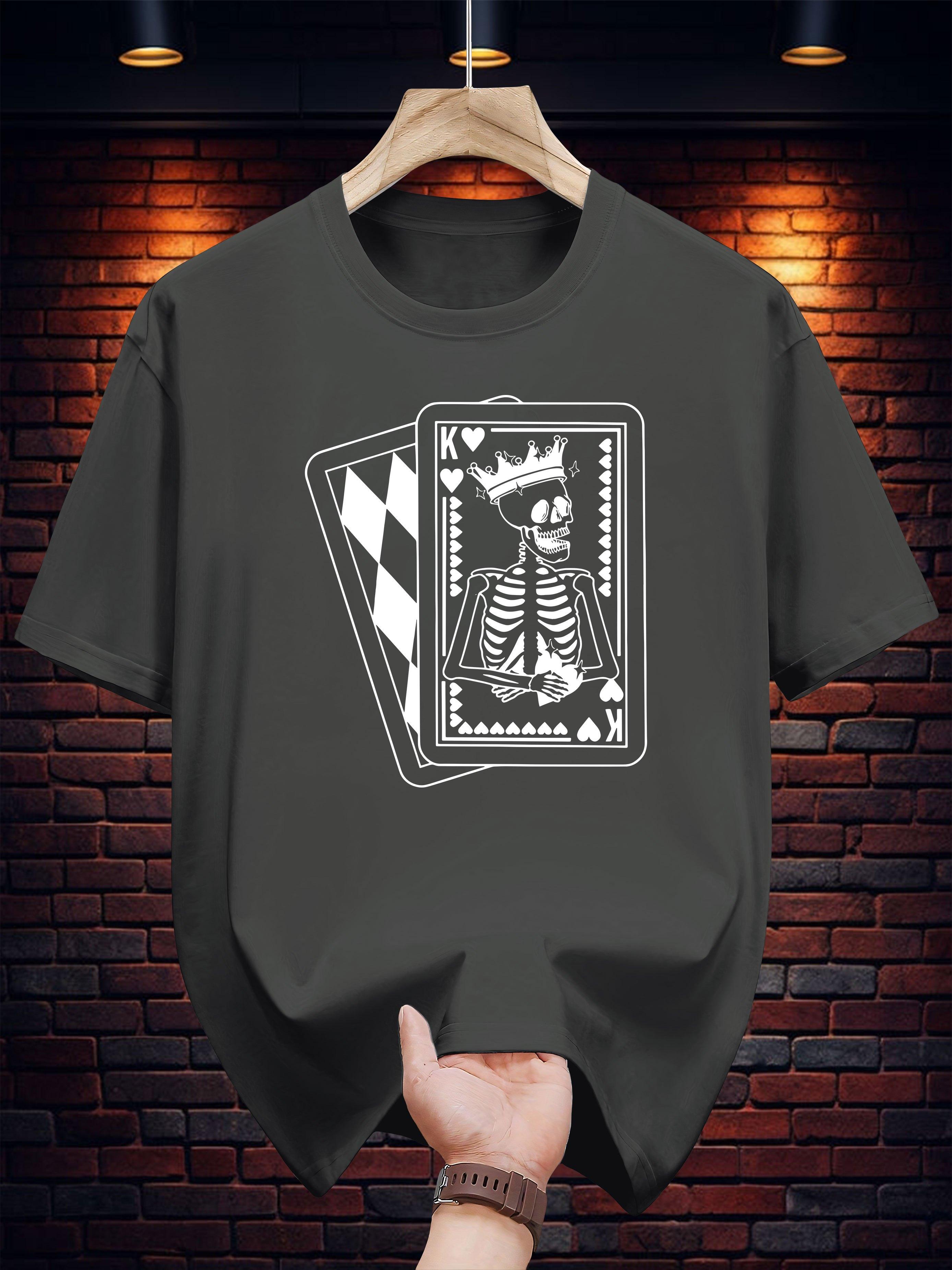 Graphic T-shirt - Black Casual Summer Tee with Skull & Crown Ace of Spades Design XXXXL