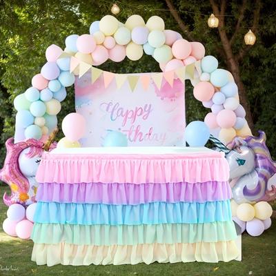 5 Lagen Schatz Tischdecke Tischrock Hochzeit Geburtstagsfeier Plissiert Meerjungfrau Chiffon Tischumfang