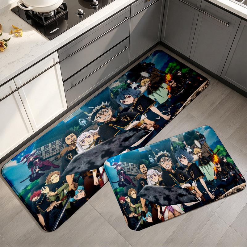 Black Clover Print Flannel Kitchen Mat Christmas Soft Area Rug Non Slip Floor Carpet Home Decoration