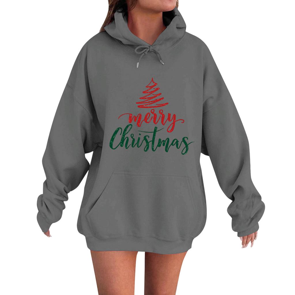 Women's Fashion Casual Long Sleeve Loose Christmas Print Hooded Sweatshirt
