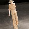 Women's Luxury Acetate Slit Top & Wide-Leg Pants Set