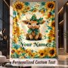 Sunflower Cow Garden 1 Theme Wall Tapestry Customized With Name Text Personalized Hanging Tapestry For Bedroom Living Room Decor