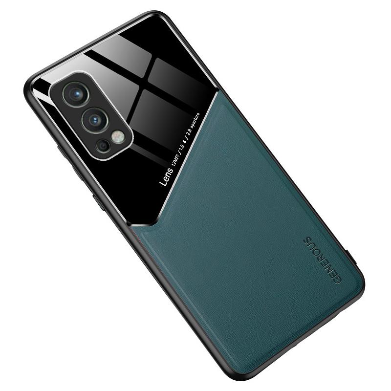 For OnePlus Nord 2 5G Case Leather+TPU+PC Smartphone Cover with Car Mount Metal Sheet