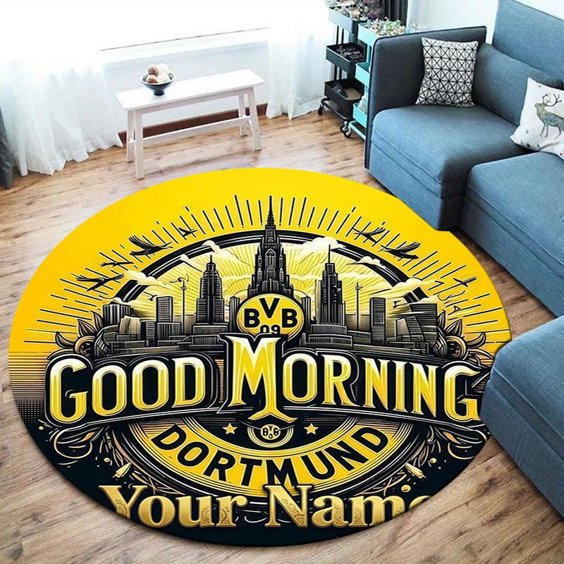 Borussia Custom Name Round Area Rug,Carpet Rug for Living Room Bedroom Sofa Playroom Decor,Non-slip Floor Mat