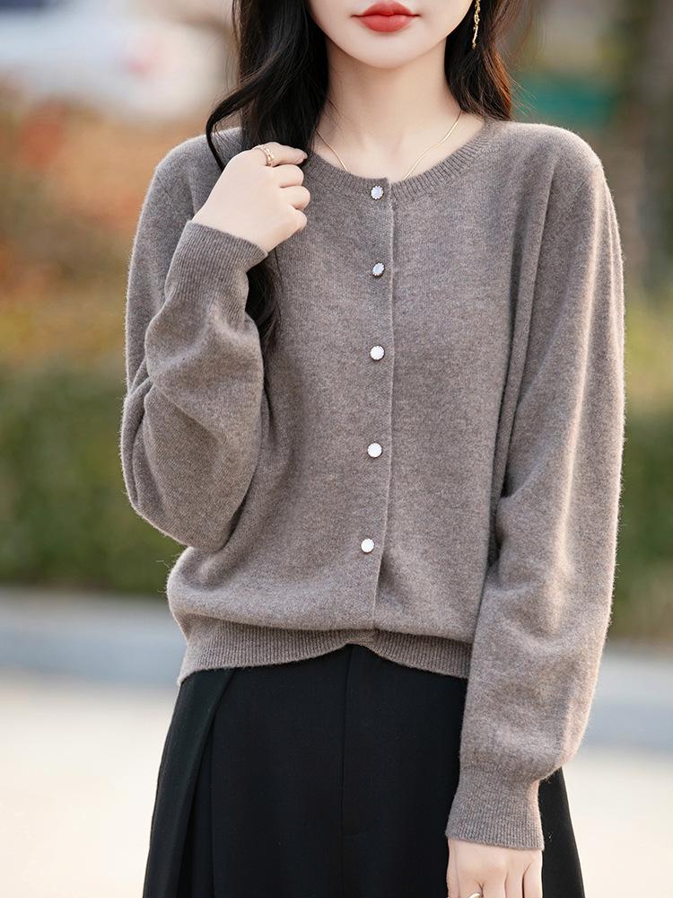 Autumn & Winter Round Neck Wool Cardigan - Women's Loose Knit Jacket, Long Sleeve, Short Style Top