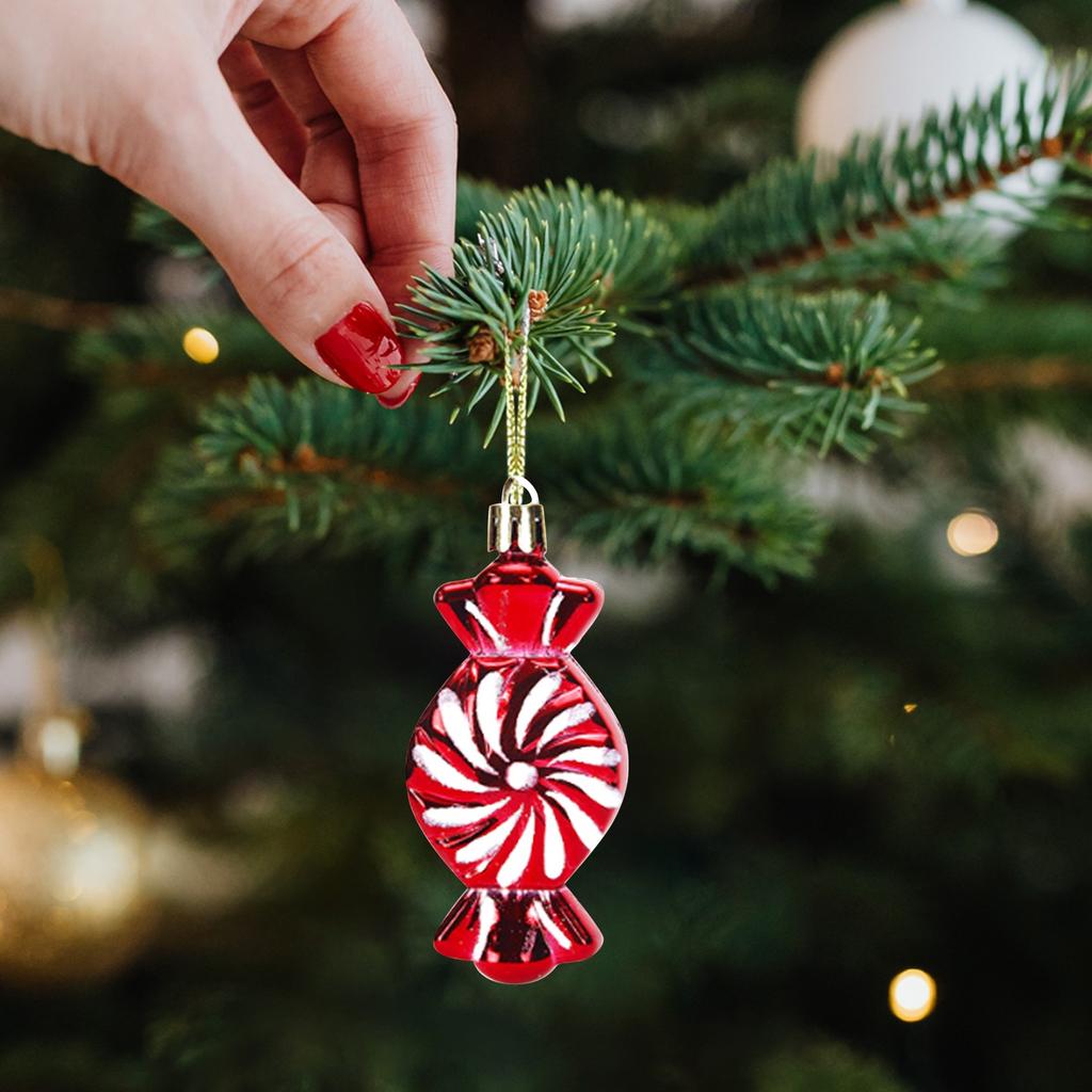 Christmas Candy Cane Shaped Ornament 6PCS Set Swirl Pattern Design Holiday Festive Tree Hanging Decor Unique Xmas Decor Gift