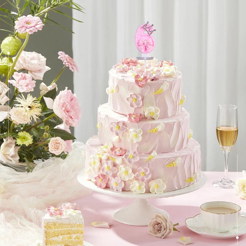 1pc Number Cake Candle Pink Glitter Birthday Candle 0-9 3D Number Candle Cake Topper Birthday Party Cake Decor