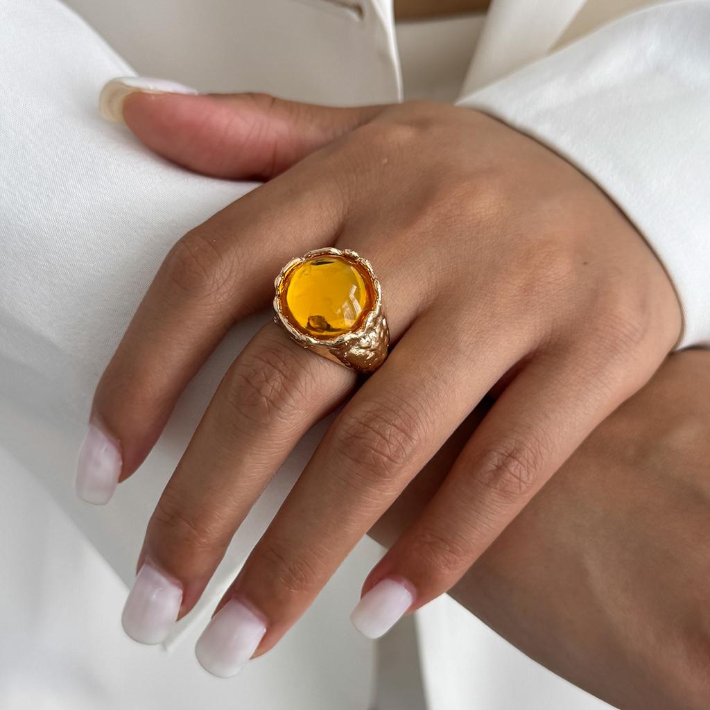 Fashion Light Luxury Acrylic Diamond Jewel Ring Women'S Wind Metal Folded Wide Edition Ring Ring