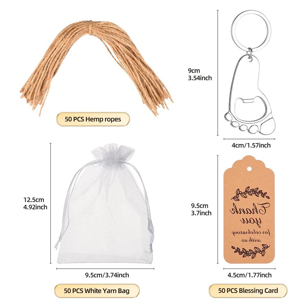 50pcs Footprint Bottle Opener Set With Organza Bags Tags Jute Twine Shower Favors For Guest