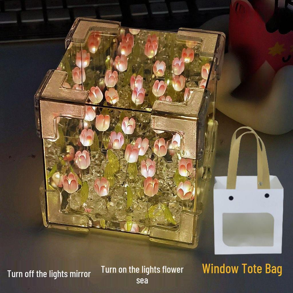 Handmade DIY Tulip Night Light 3D Magic Mirror – Perfect Birthday Gift for Couples or Friends