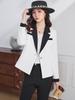 Women’s White Color Block Short Suit Jacket - Fashionable Petite Spring/Autumn Top