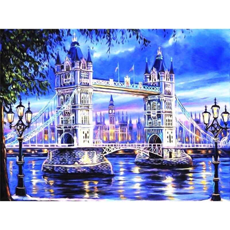 Bridge Landscape DIY 5D Diamond Painting Full Round Drill Diamond Embroidery Cross Stitch Mosaic Rhinestone Art