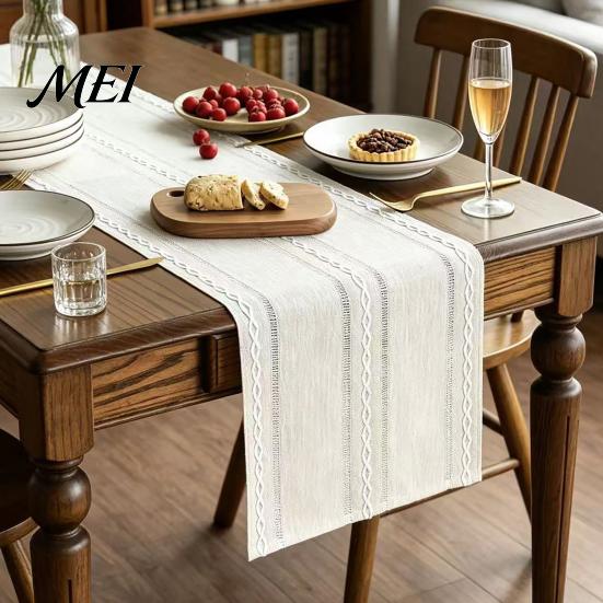 Nordic Table Runner Cotton Linen for Dining Table, Minimalist Long Desk Home Decor Kitchen Coffee Tea Natural Rustic