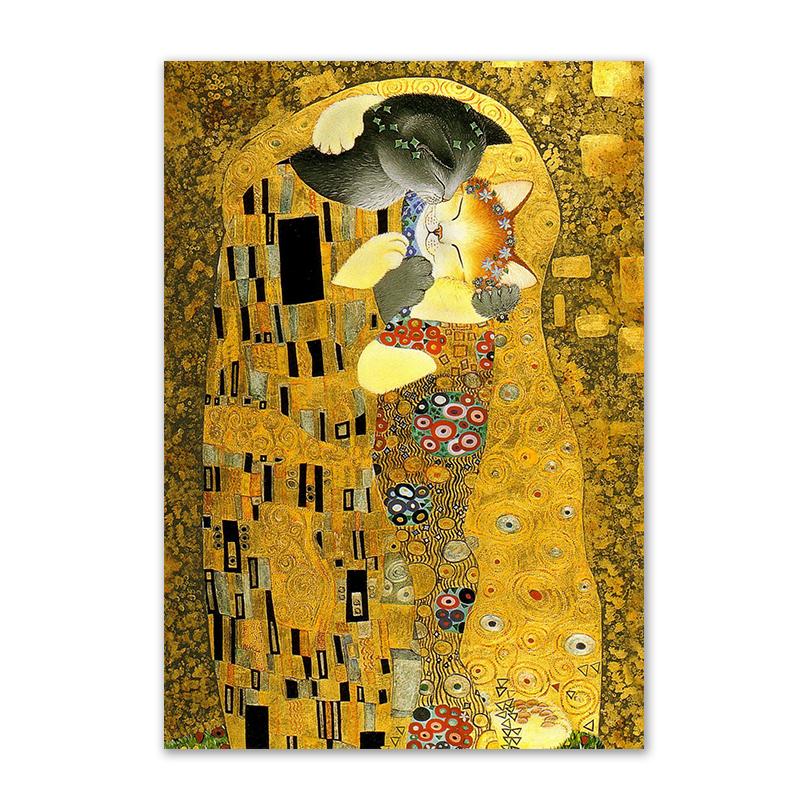 

Современное творчество Искусство поцелуя Картины на холсте Два кота Любовник Целующийся Плакат Абстрактная стена для гостиной Домашний декор Безрамный 30x40cm No Framed