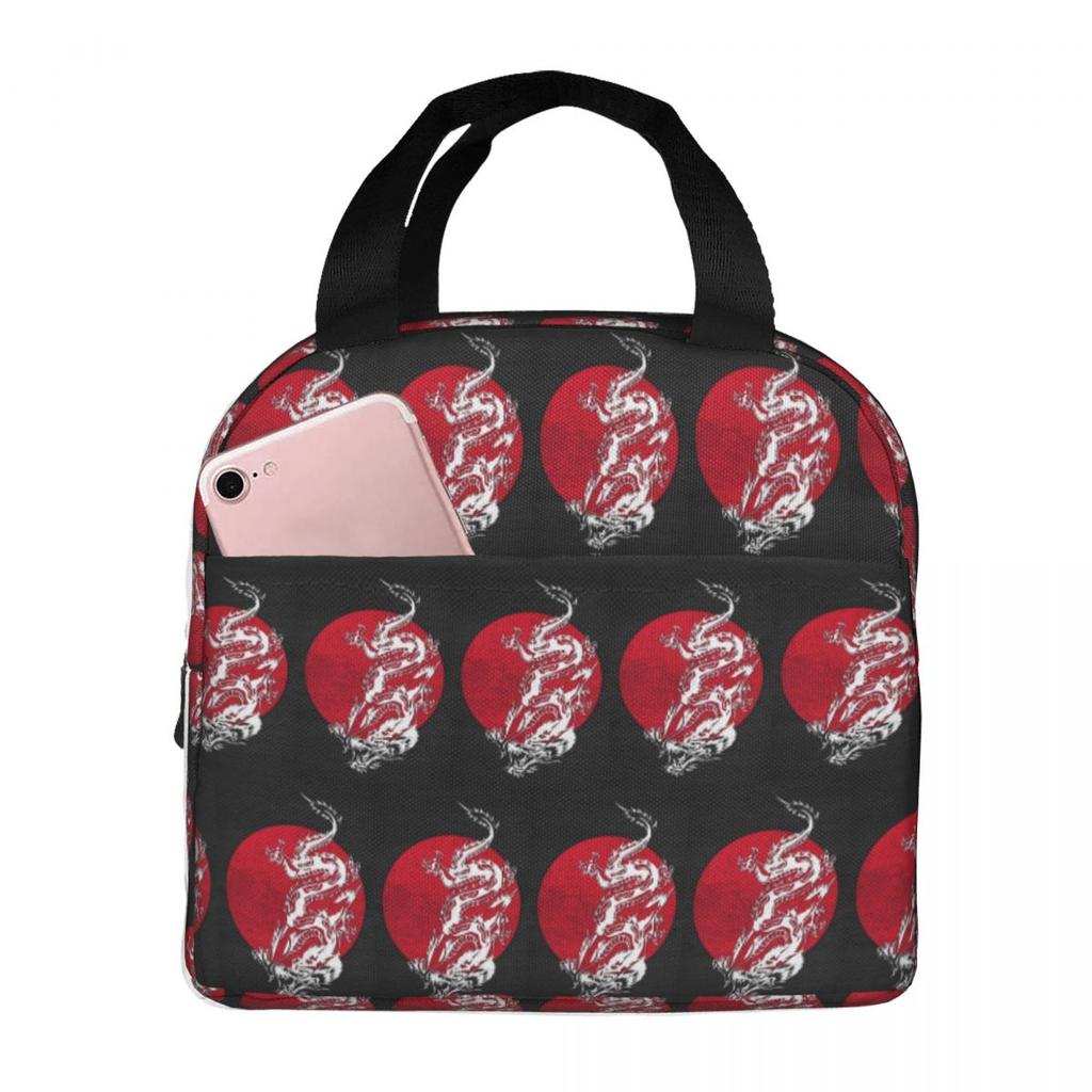 Dragon Red Moon Pattern Insulated Lunch Bag for Women Kids Portable Food Boxes Thermal Lunch Box Tote