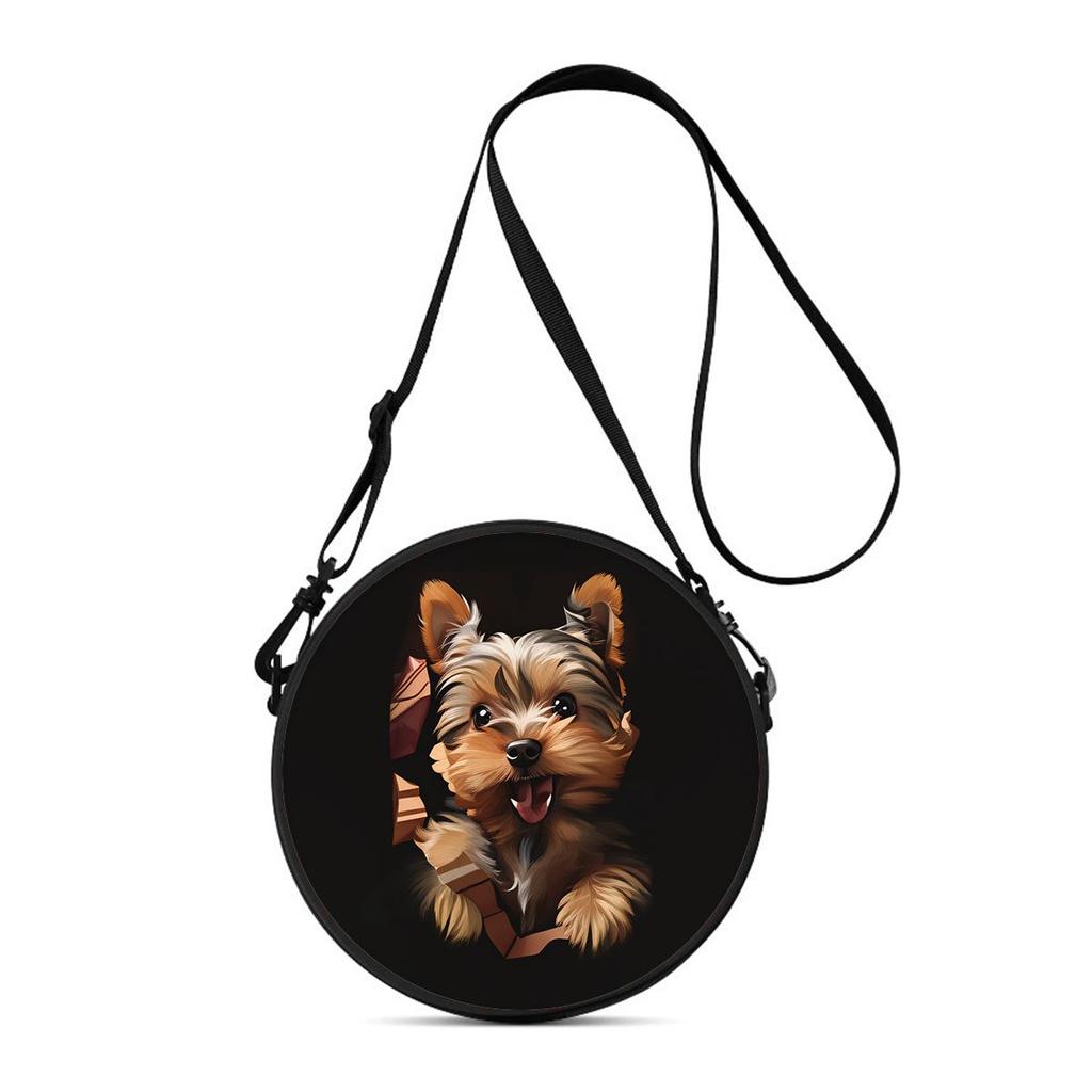 Cute Dog Print Round Shoulder Bag Casual Messenger Bag for Woman Best Gifts 2D Flat Casual Daily Crossbody Bag
