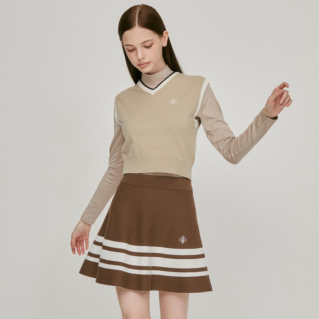 Rick A-Line Contrast Elastic Wool Skirt (Brown)_L3C1-Ns04K