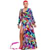 S9308 Summer New European And American Women'S Clothing Printed Sexy Dress, Holiday Style Split Deep V Long Dress