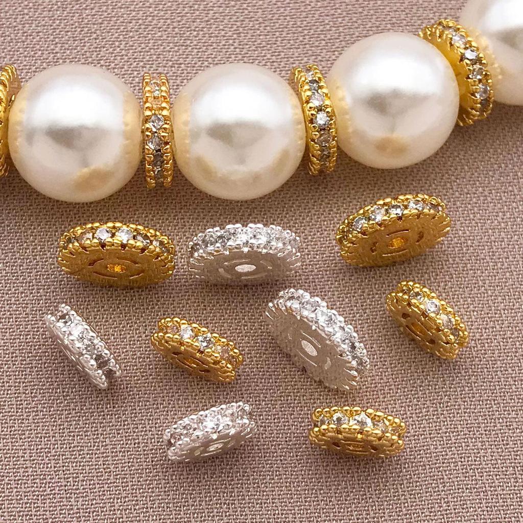Copper Plated 18K Gold Zircon Spacer Beads for DIY Bracelets & Necklaces