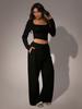 Autumn Casual Long Pants Set Square Neck Long Sleeve Short Top Women Sportswear