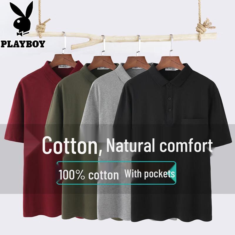 Playboy Men s Pure Cotton Polo Shirt with Pocket L чёрный
