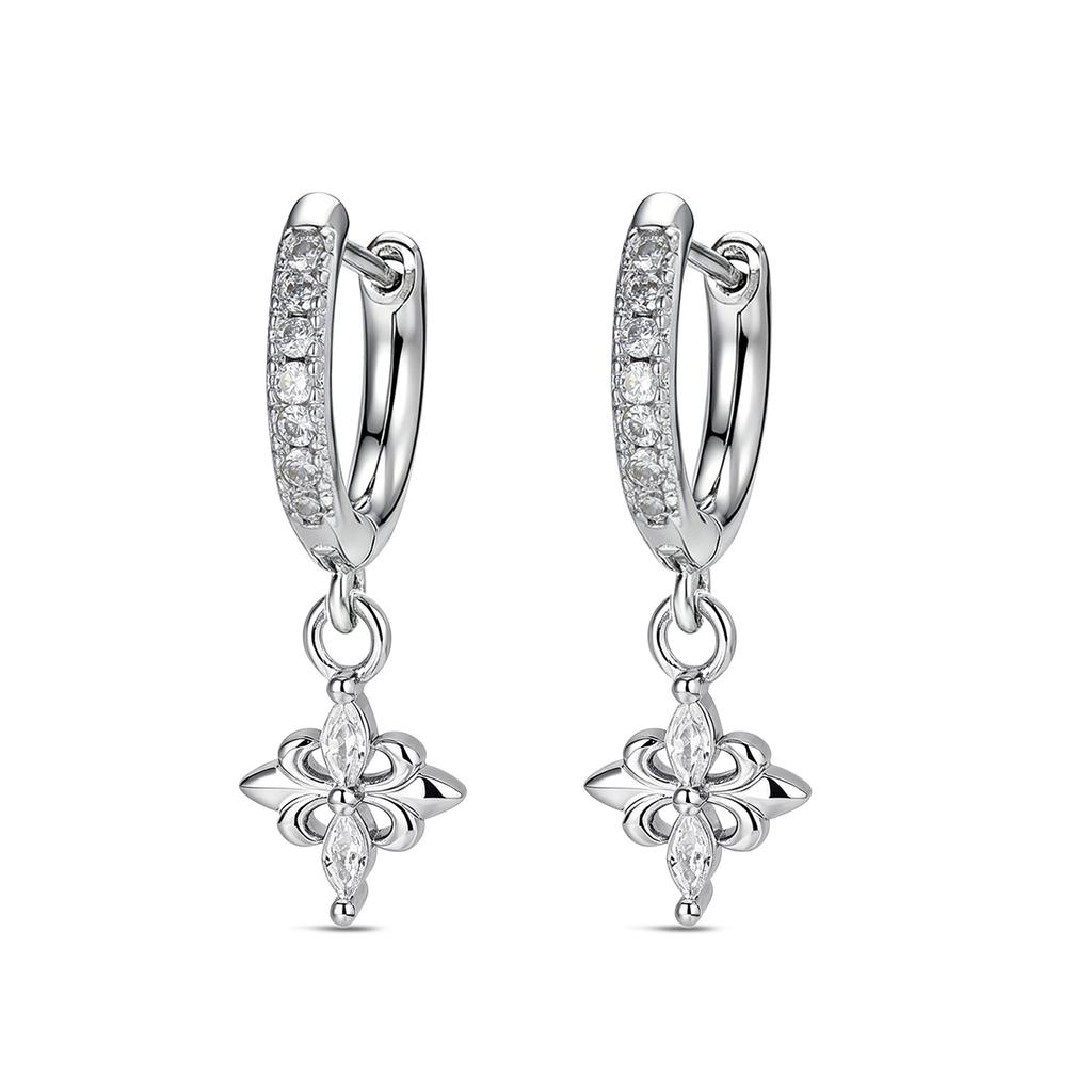 Kreuz Ohrringe, Zirkonia Inlaid Ohrringe, Gerade Nadel Iris Kreuz Blume Ohrstecker Trend Männer und Frauen Ohrlöcher