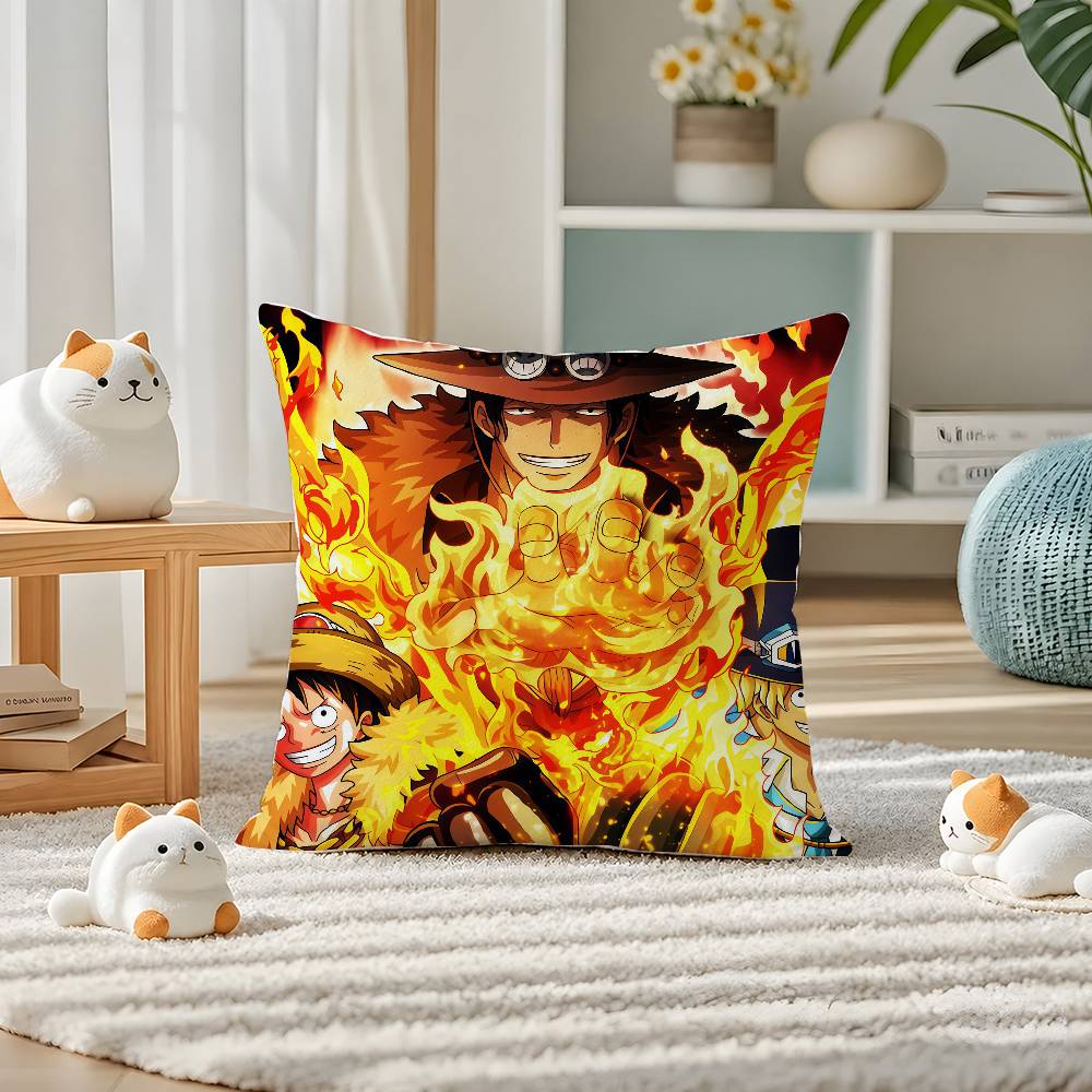 One Piece Straw Hat Pirates Anime Plush Pillow Cover Soft Short Plush Cushion Cover For Sofa Bedroom Home Decor Gift Decoration