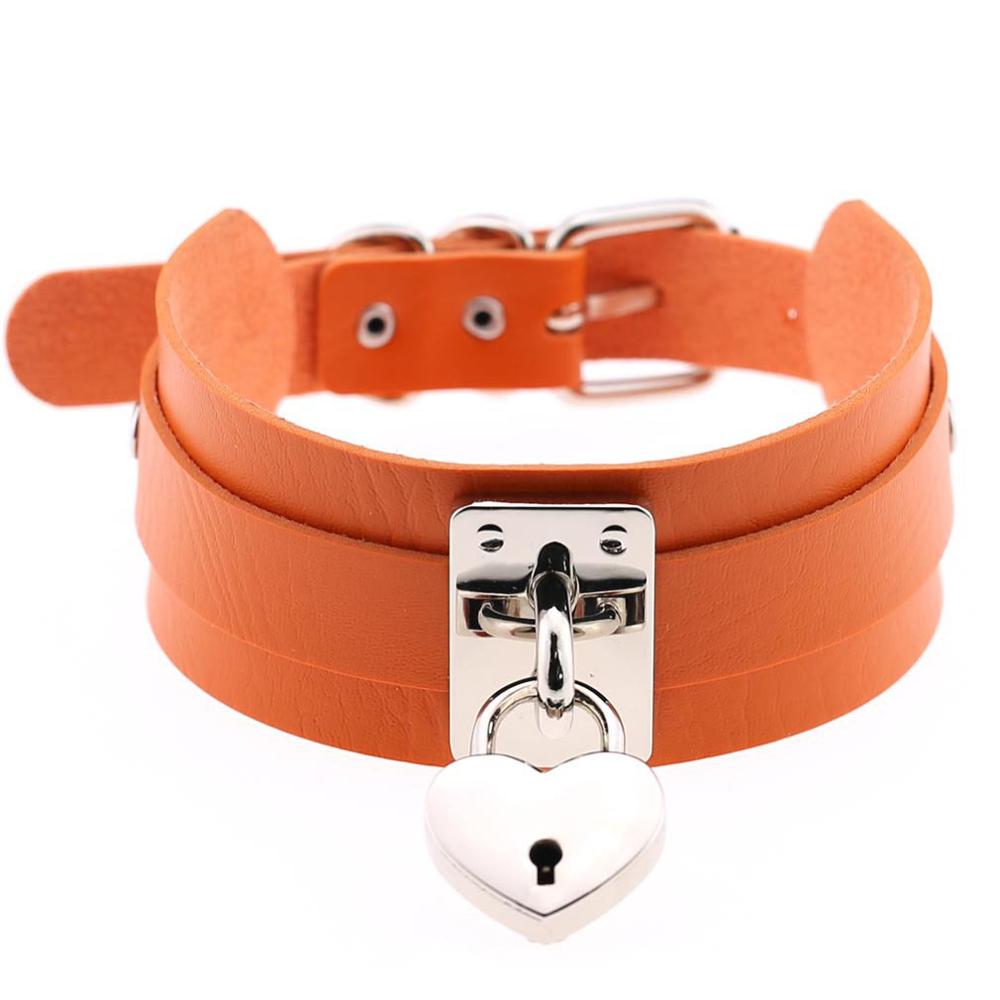 Heart Choker Necklace For Women lock Collar Leather Chockers Goth Punk Jewelry