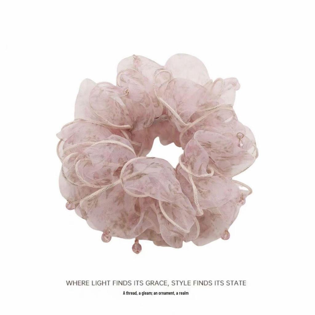 Spring Fairy Beaded Mesh Hair Tie 2026 - High-End Korean Style for Bun Hairstyles