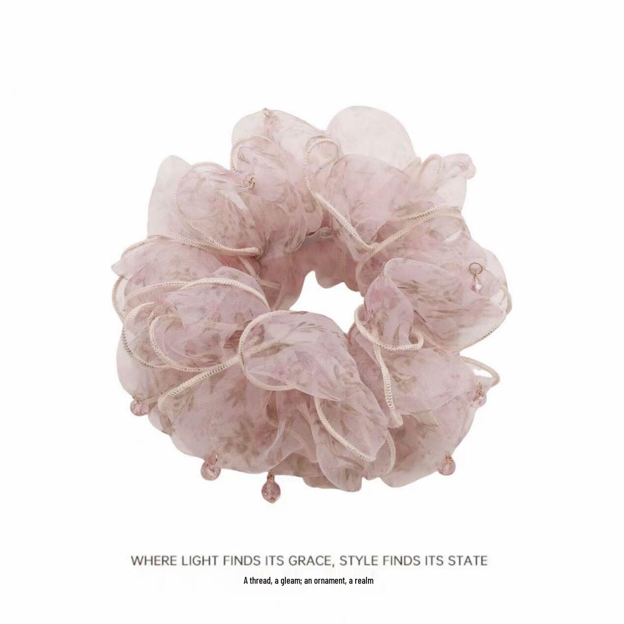 Spring Fairy Beaded Mesh Hair Tie 2026 - High-End Korean Style for Bun Hairstyles