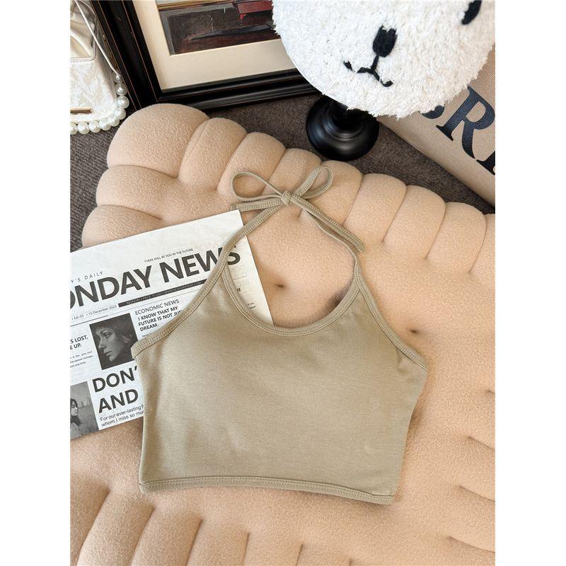 Kumikumi Pure Desire Wind Blue Hanging Neck Cami Women clothes Summer Age Reduction With Chest Pad Beauty Back Sleeveless Top