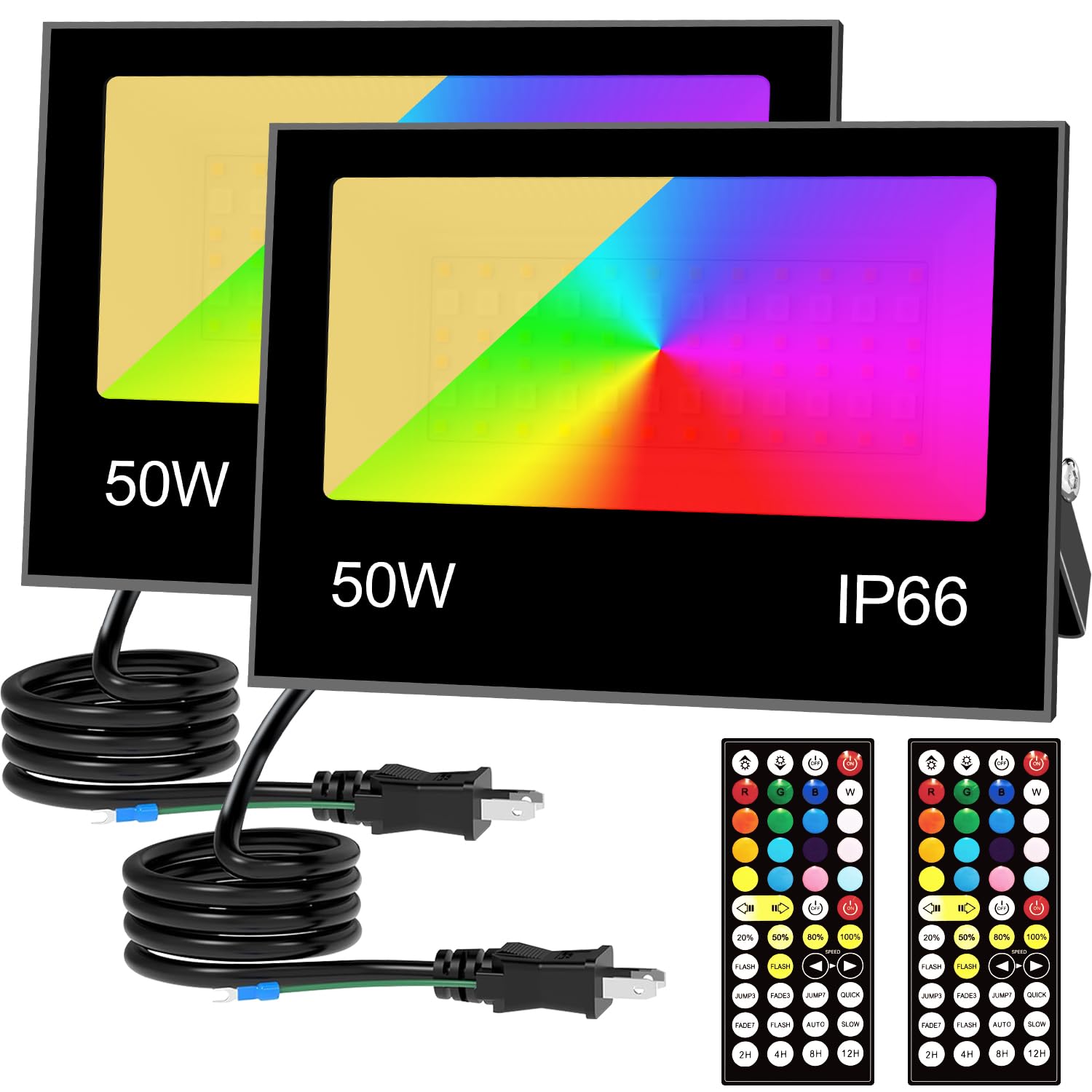 

50W RGB Floodlight, Color Light, RGB + 2700K Warm Light, 5000lm, Perfect for Holidays and Everyday Lighting, IP66 Waterproof, Dimmable, 16 Colors, 8