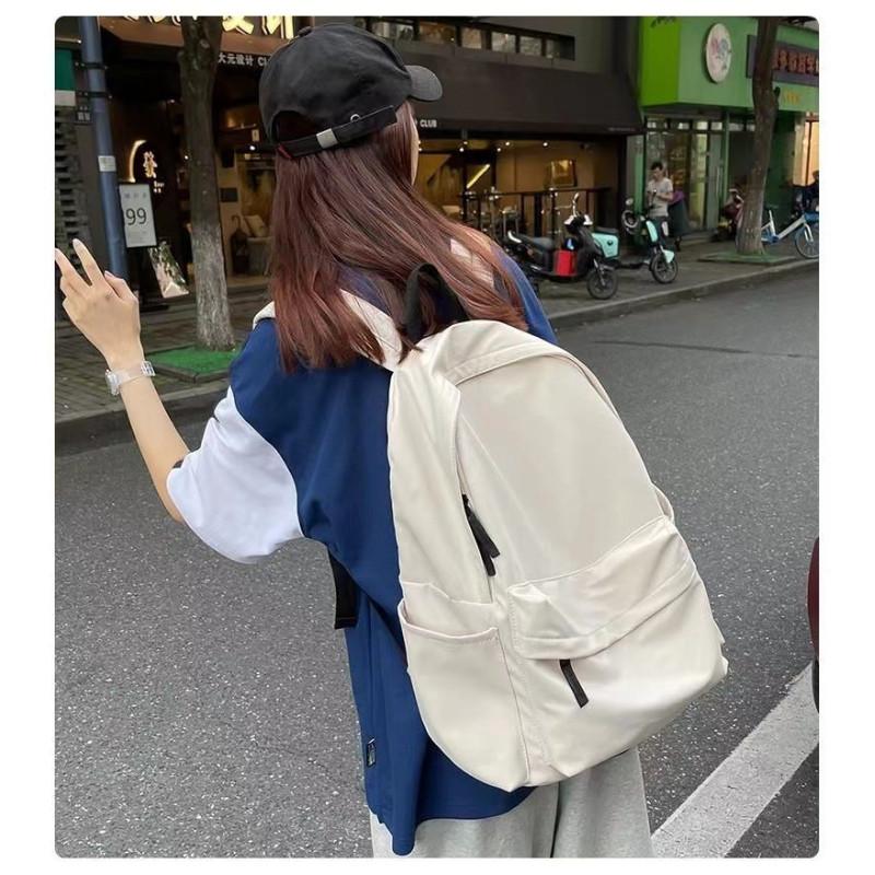 Unisex Color Solid Nylon School Backpack With Durable Laptop Gift Schoolbag