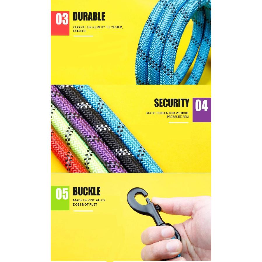 1.5M/2M/3M Large Dog Rope Round 1.2CM Nylon Pet Leash Strengthen Reflective Rope Walking Dog Traction Collar Harness Dog Lead