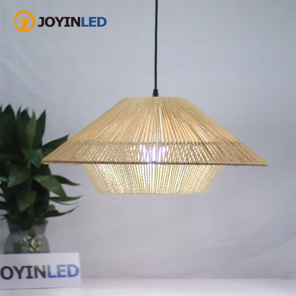 JOYINLED Boho Rattan Pendant Light 50CM Paper Rope LED Chandelier E27 Woven Hanging Lamp for Bedroom Kitchen Island Living Room