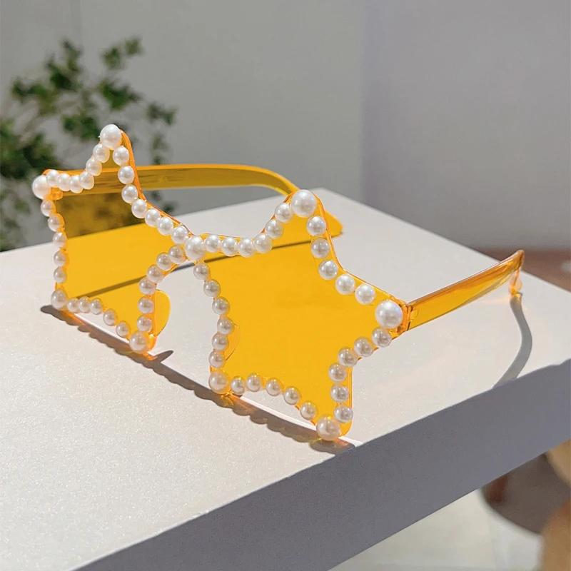 

KAMMPT Star Shaped Sunglasses with Pearls Women New Fashion Original Handmade Beach Vacation Shades Trendy Cute Rave Sun Glasses as picture shows оранжевый
