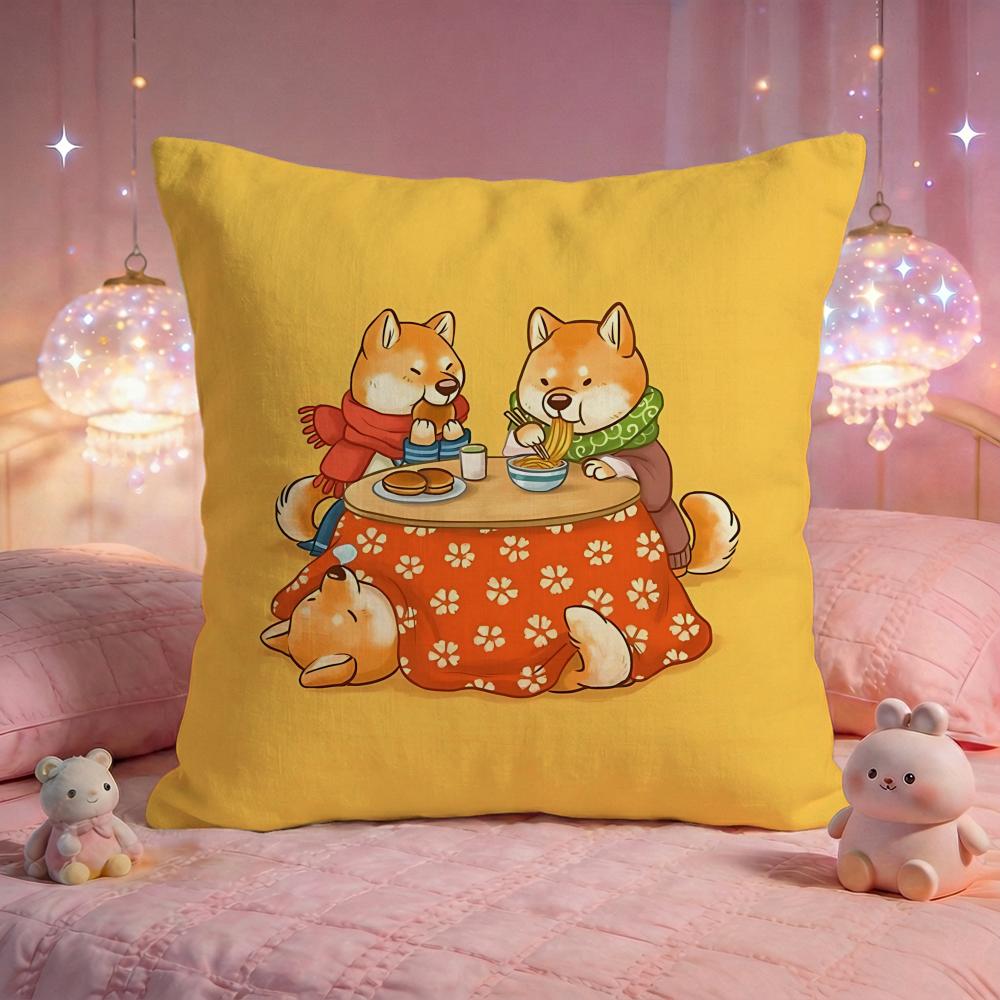 Playful Shiba Inu Cushion Cover Premium Comfort Reversible Pillow Cove Two in One Design for Any Room Car Interior