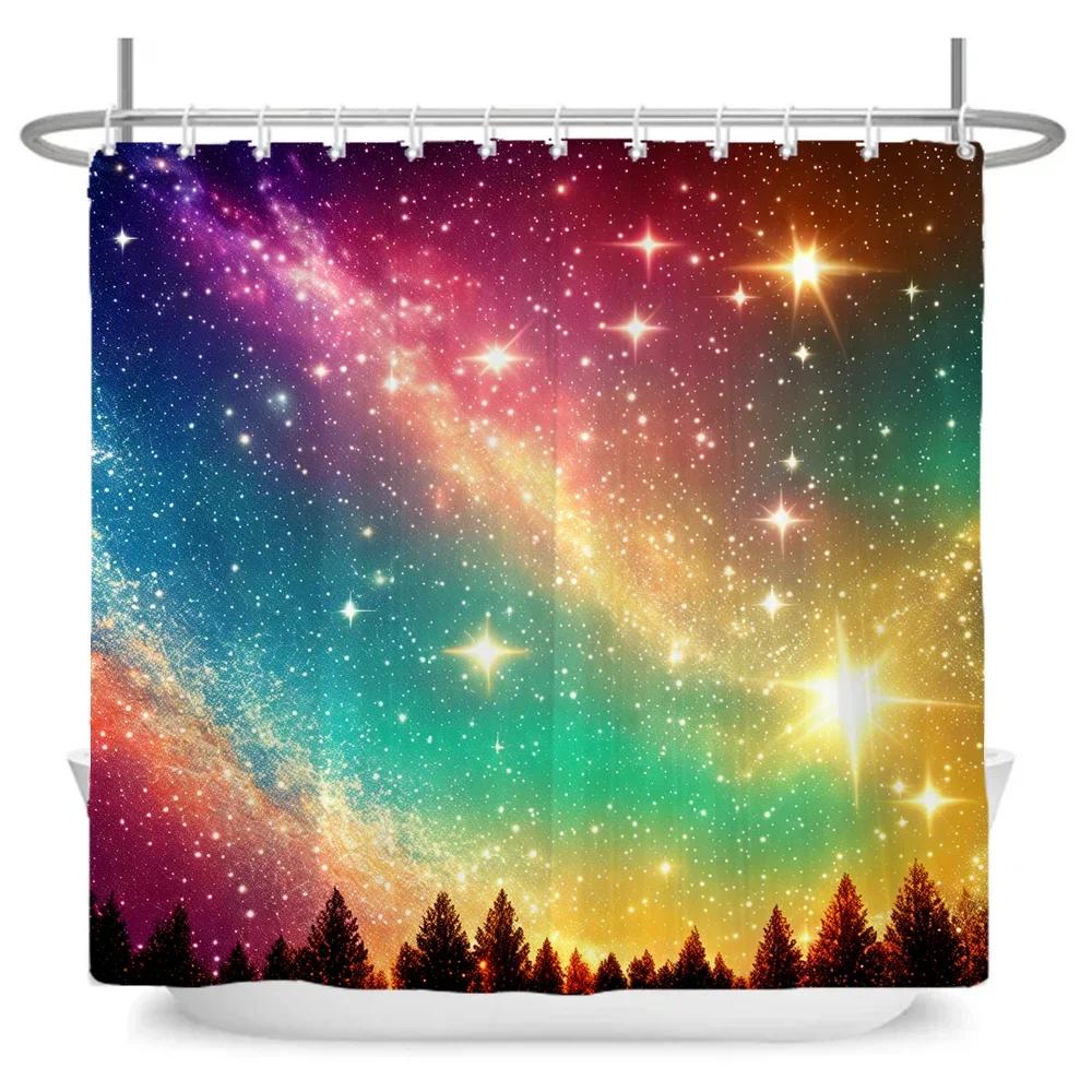 

Bright Universe Starry Sky Print Fabric Waterproof Shower Curtain With Hooks For Bathtub Bathroom Screens Home Decor Wall Cloth W60H190(CM)-1 Pcs