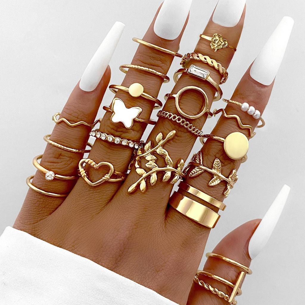 Neues Mode Geometrisches Knöchelringe Set Für Frauen Boho Schmetterling Herz Zirkon Goldfarbe Fingerring Trendiger Party Schmuck Geschenke