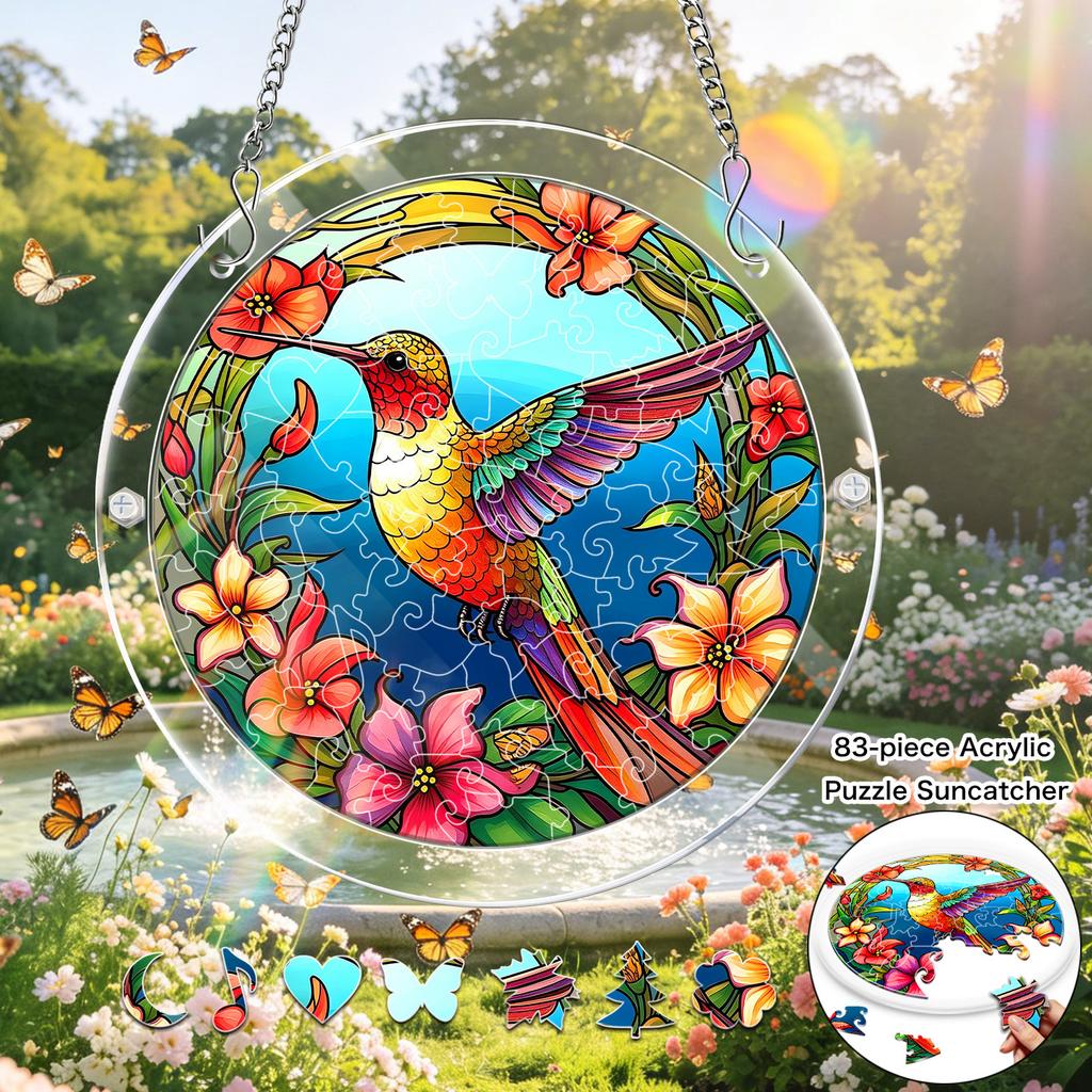 2D Flat, 1Set 83pcs Acrylic Puzzle Suncatcher Window Hanging Panel, 18.8 cm Adult Summer Garden Sunlight Catcher, Suit for Courtyard & Garden & Bar De